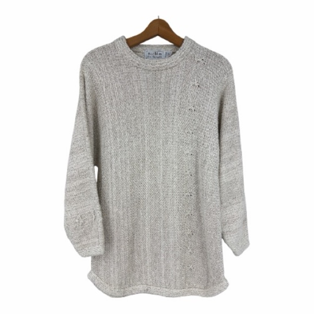 RATHLIN TI CHONAILL Irish Hand-Loomed Crew Neck Sweater LARGE Light Beige VGC